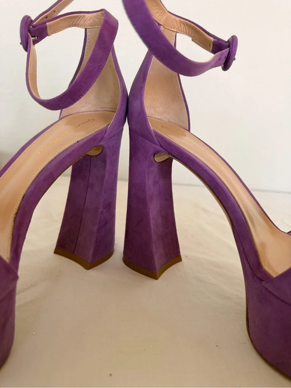 Gianvito Rossi Purple Suede Platform Ankle-Strap Sandals